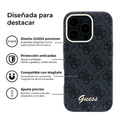 GUESS Funda de Polipiel Logo en Relieve para iPhone 16 Pro Max Compatible con MagSafe y Protección Anticaídas, Negra