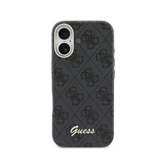 GUESS Funda de Polipiel Logo en Relieve para iPhone 17 Compatible con MagSafe y Protección Anticaídas, Negra