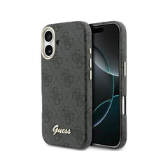 GUESS Funda de Polipiel Logo en Relieve para iPhone 17 Compatible con MagSafe y Protección Anticaídas, Negra