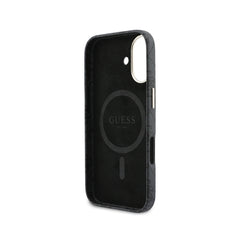 GUESS Funda de Polipiel Logo en Relieve para iPhone 17 Compatible con MagSafe y Protección Anticaídas, Negra