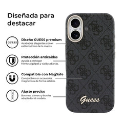 GUESS Funda de Polipiel Logo en Relieve para iPhone 17 Compatible con MagSafe y Protección Anticaídas, Negra