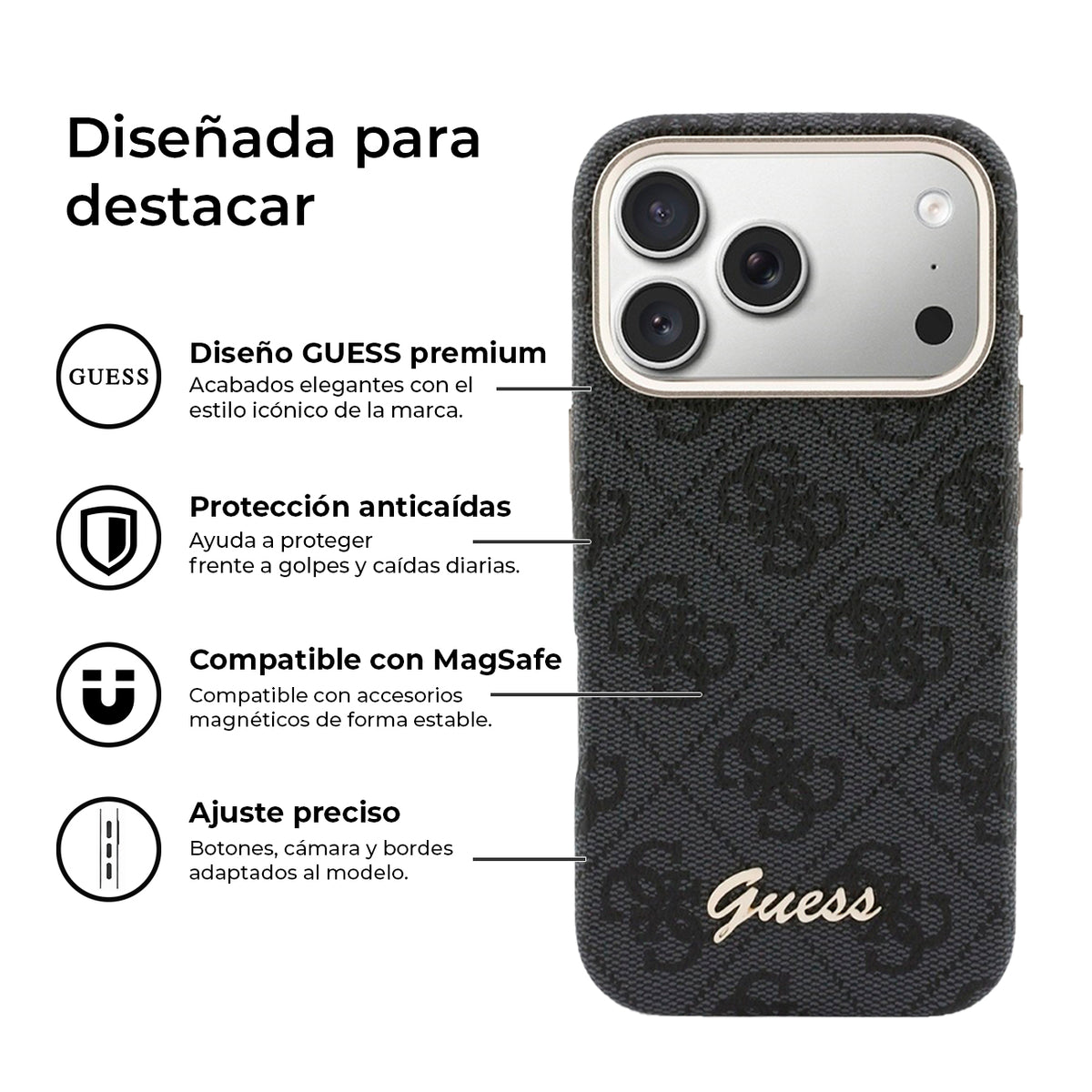 GUESS Funda Logo Script para iPhone 17 Pro/18 Pro Compatible con MagSafe, Negra