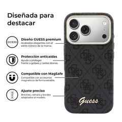 GUESS Funda Logo Script para iPhone 17 Pro Compatible con MagSafe y Protección Anticaídas, Negra