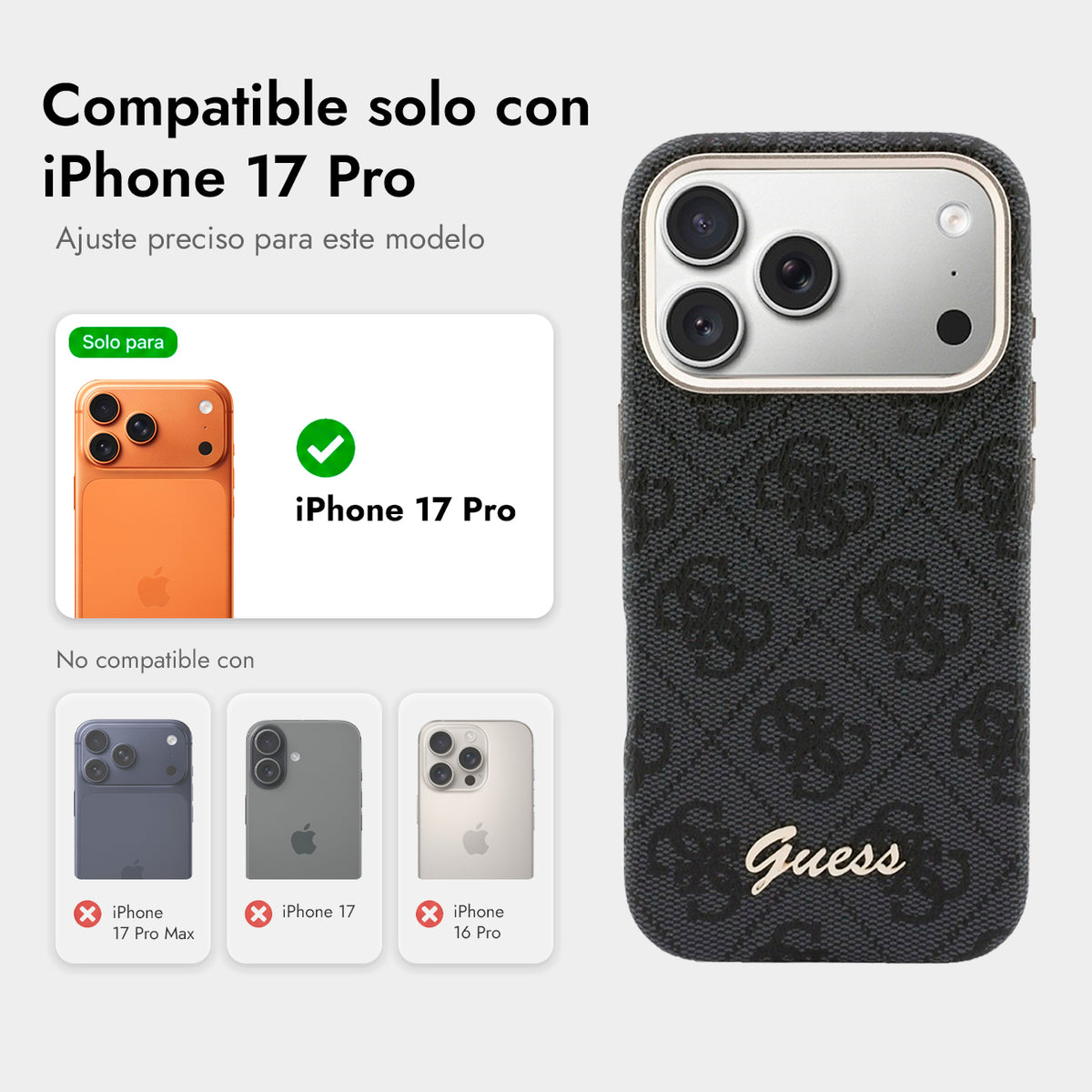 GUESS Funda Logo Script para iPhone 17 Pro/18 Pro Compatible con MagSafe, Negra