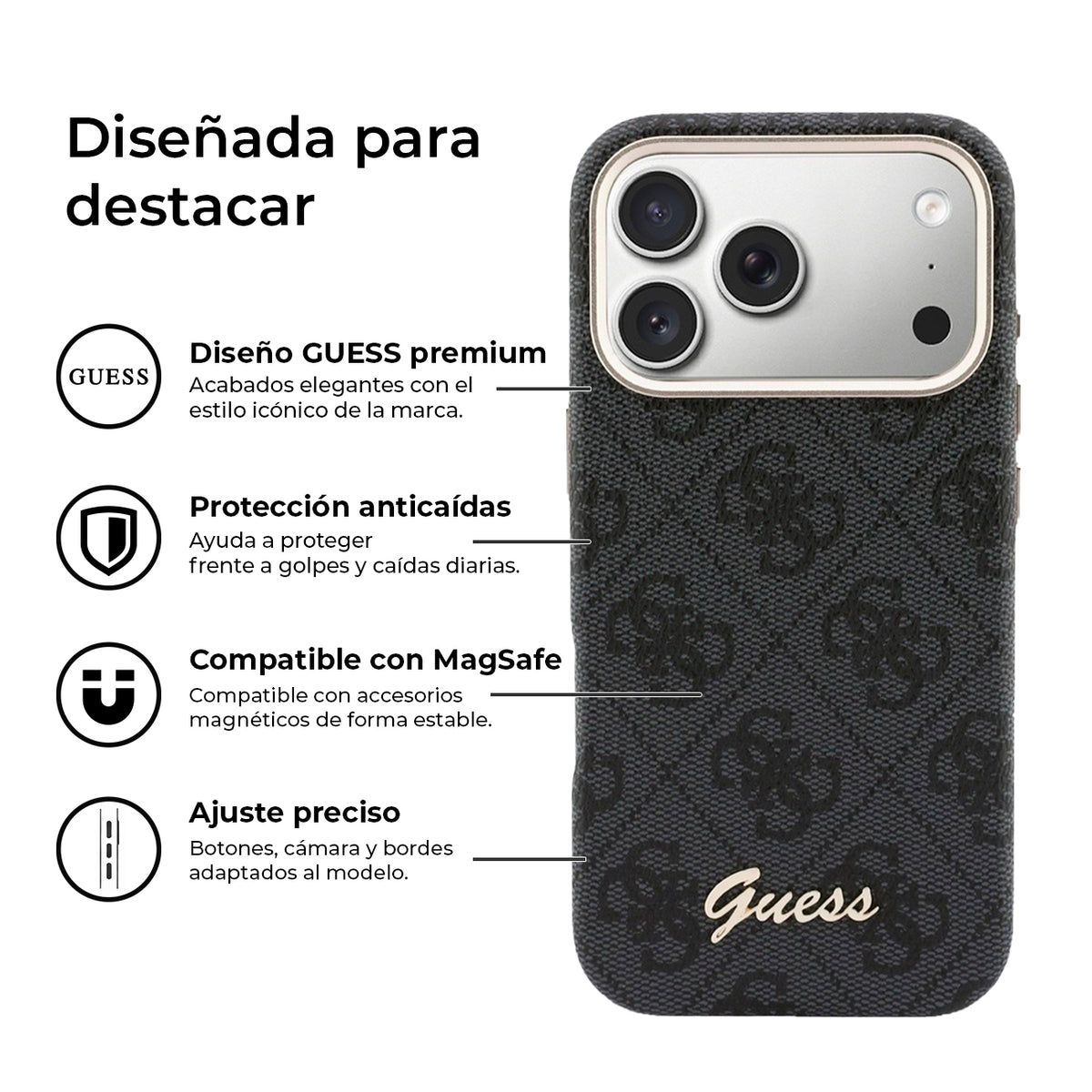 GUESS Funda Logo Script para iPhone 17 Pro Max/18 Pro Max Compatible con MagSafe y Protección Anticaídas, Negra