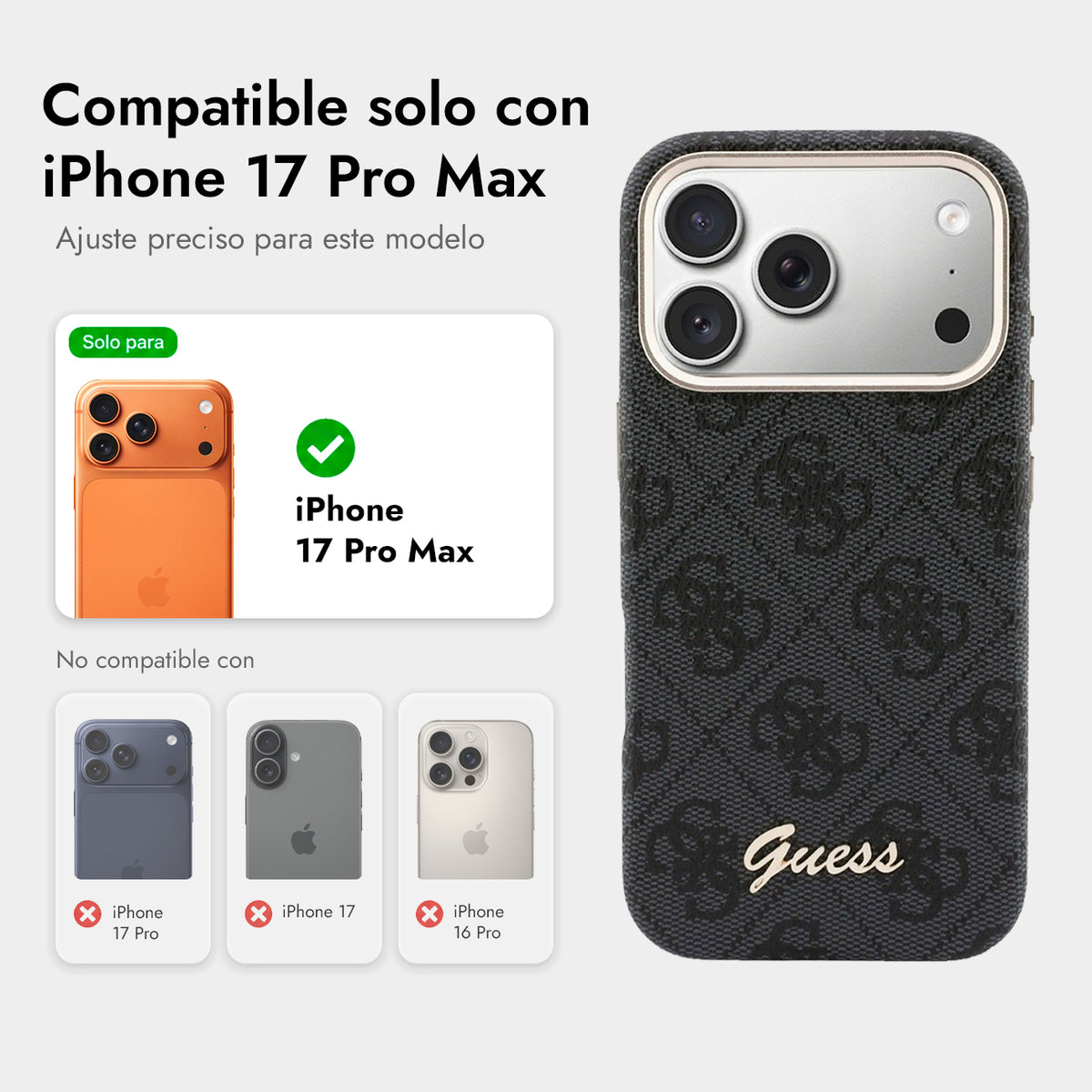 GUESS Funda Logo Script para iPhone 17 Pro Max/18 Pro Max Compatible con MagSafe y Protección Anticaídas, Negra