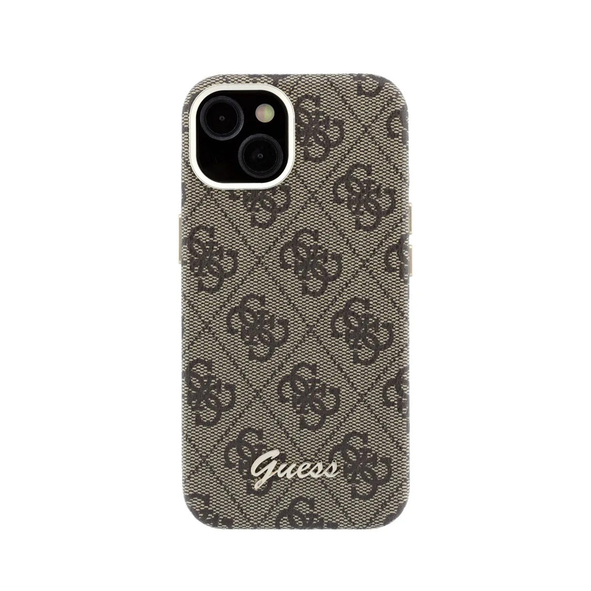 GUESS Funda de Polipiel Logo en Relieve para iPhone 14 Compatible con MagSafe y Protección Anticaídas, Marrón