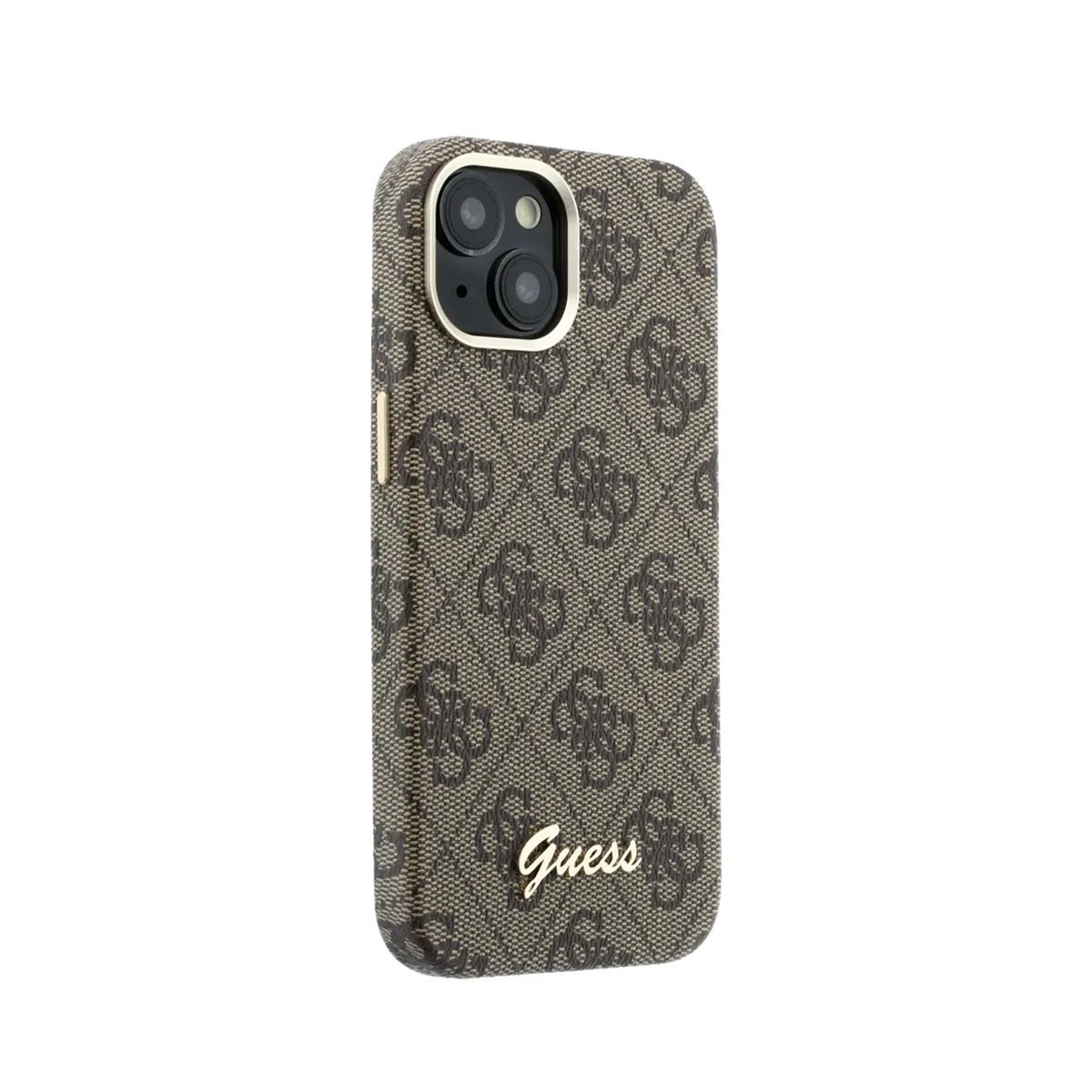 GUESS Funda de Polipiel Logo en Relieve para iPhone 14 Compatible con MagSafe y Protección Anticaídas, Marrón
