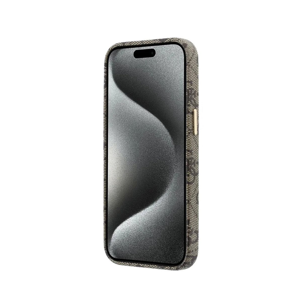 GUESS Funda de Polipiel Logo en Relieve para iPhone 14 Compatible con MagSafe y Protección Anticaídas, Marrón