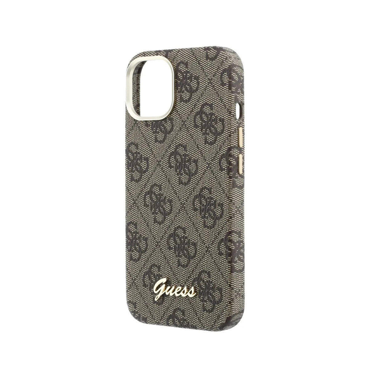 GUESS Funda de Polipiel Logo en Relieve para iPhone 14 Compatible con MagSafe y Protección Anticaídas, Marrón