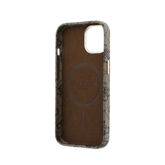 GUESS Funda de Polipiel Logo en Relieve para iPhone 14 Compatible con MagSafe y Protección Anticaídas, Marrón