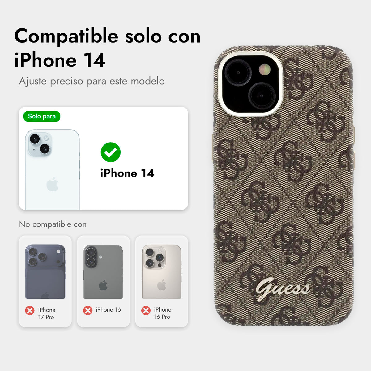 GUESS Funda de Polipiel Logo en Relieve para iPhone 14 Compatible con MagSafe y Protección Anticaídas, Marrón
