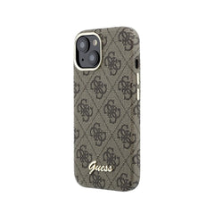 GUESS Funda de Polipiel Logo en Relieve para iPhone 15 Compatible con MagSafe y Protección Anticaídas, Marrón