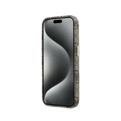 GUESS Funda de Polipiel Logo en Relieve para iPhone 15 Pro Compatible con MagSafe y Protección Anticaídas, Marrón