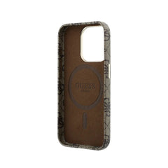 GUESS Funda de Polipiel Logo en Relieve para iPhone 15 Pro Compatible con MagSafe y Protección Anticaídas, Marrón