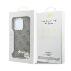 GUESS Funda de Polipiel Logo en Relieve para iPhone 15 Pro Compatible con MagSafe y Protección Anticaídas, Marrón