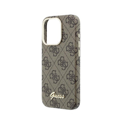 GUESS Funda de Polipiel Logo en Relieve para iPhone 15 Pro Max Compatible con MagSafe y Protección Anticaídas, Marrón