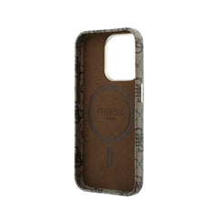 GUESS Funda de Polipiel Logo en Relieve para iPhone 15 Pro Max Compatible con MagSafe y Protección Anticaídas, Marrón