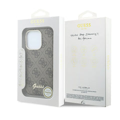 GUESS Funda de Polipiel Logo en Relieve para iPhone 15 Pro Max Compatible con MagSafe y Protección Anticaídas, Marrón