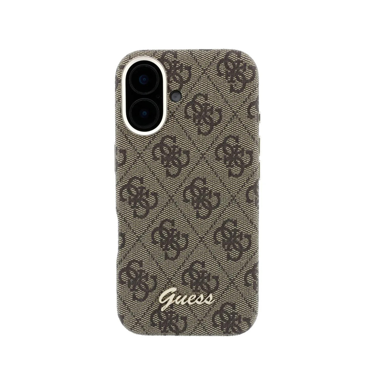GUESS Funda de Polipiel Logo en Relieve para iPhone 16 Compatible con MagSafe y Protección Anticaídas, Marrón