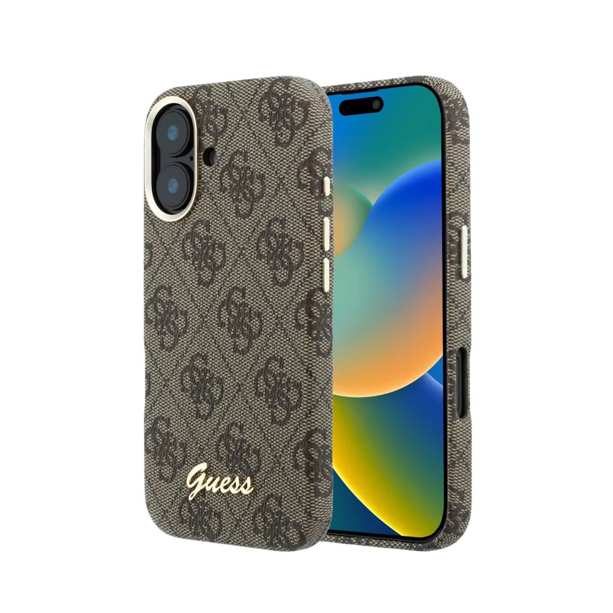GUESS Funda de Polipiel Logo en Relieve para iPhone 16 Compatible con MagSafe y Protección Anticaídas, Marrón