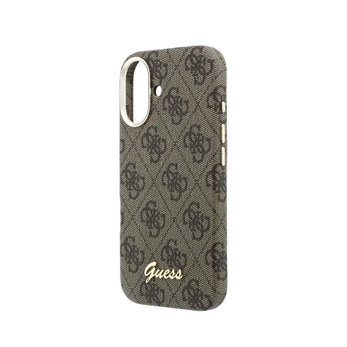 GUESS Funda de Polipiel Logo en Relieve para iPhone 16 Compatible con MagSafe y Protección Anticaídas, Marrón