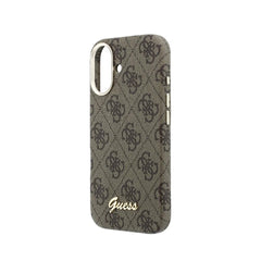 GUESS Funda de Polipiel Logo en Relieve para iPhone 16 Compatible con MagSafe y Protección Anticaídas, Marrón