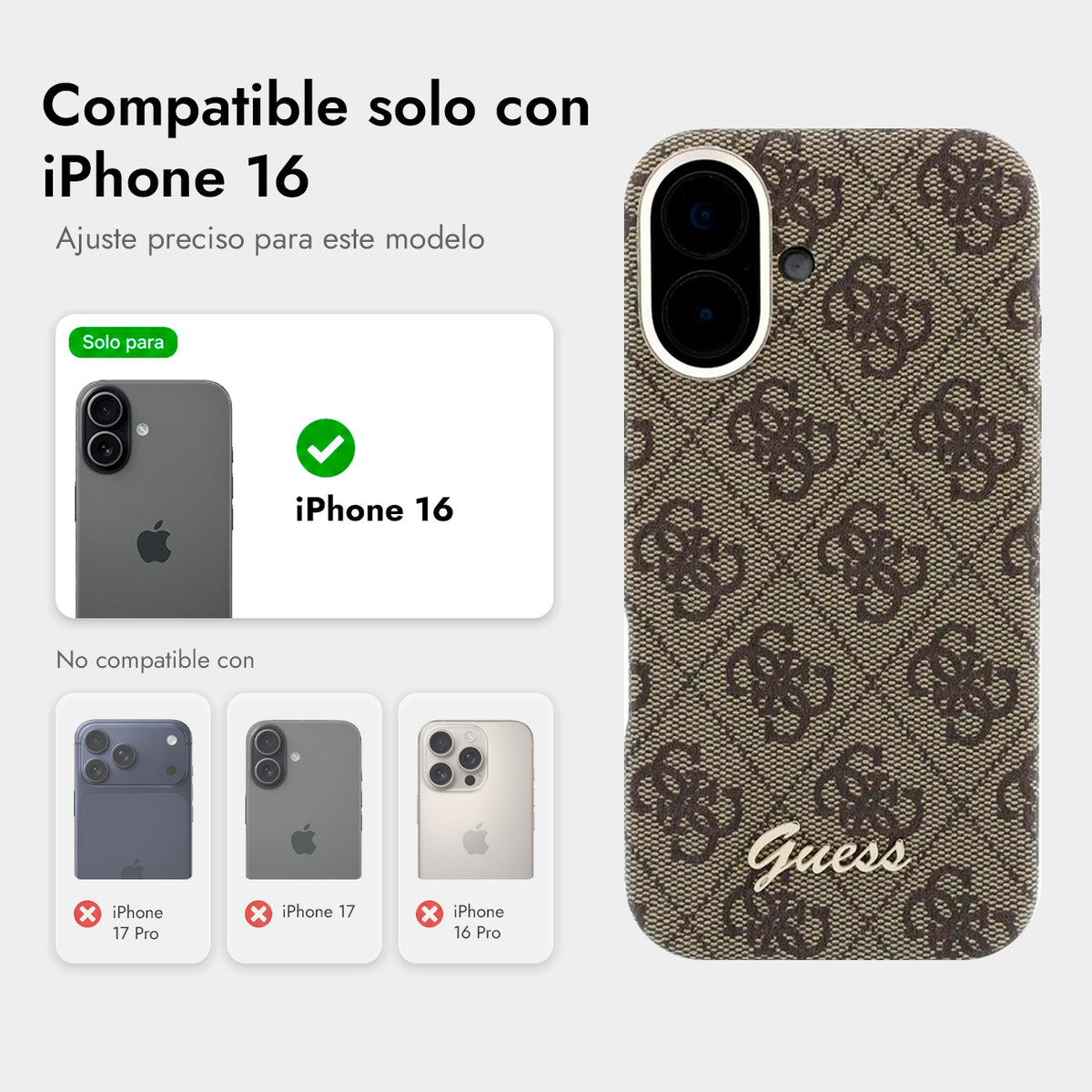 GUESS Funda de Polipiel Logo en Relieve para iPhone 16 Compatible con MagSafe y Protección Anticaídas, Marrón