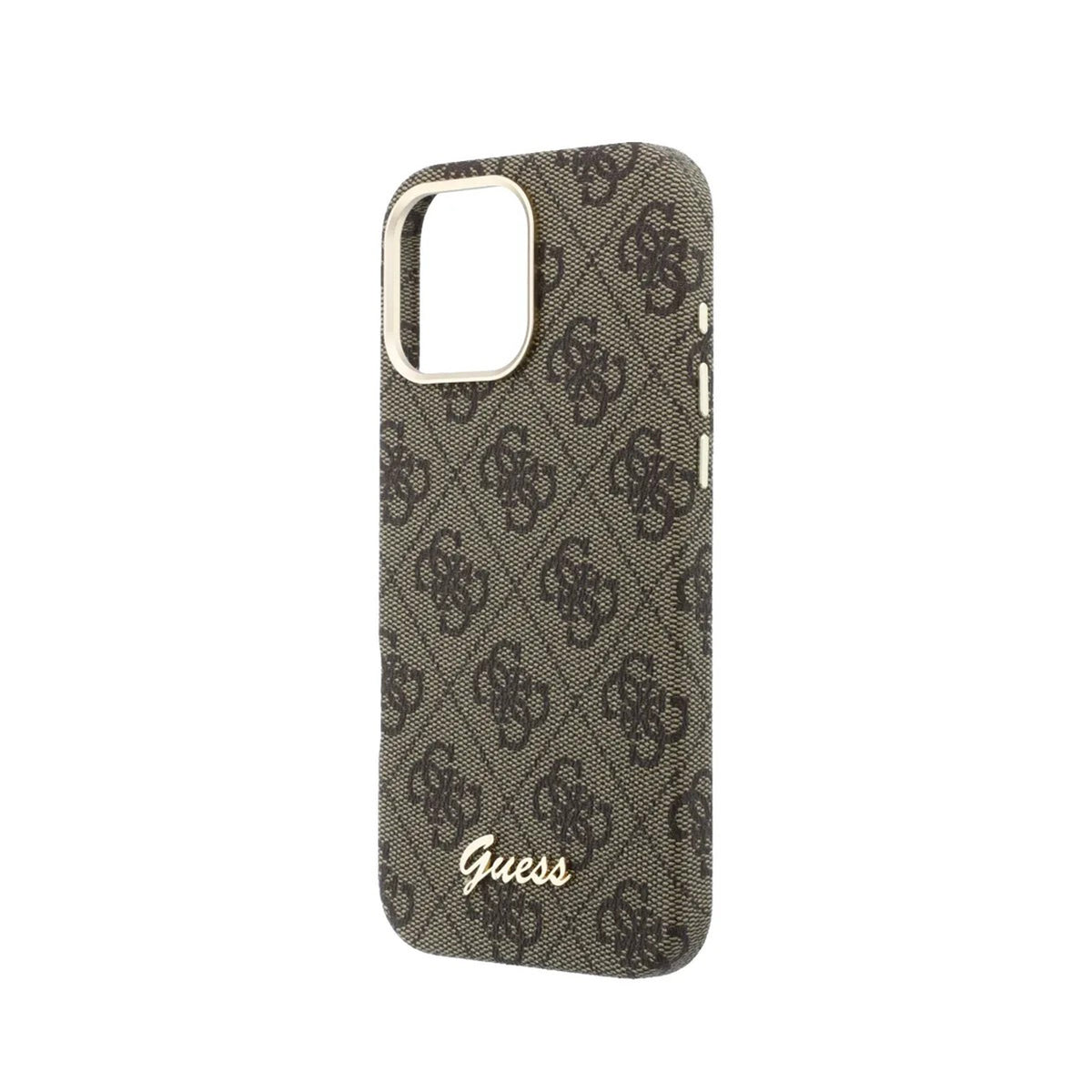 GUESS Funda de Polipiel Logo en Relieve para iPhone 16 Pro Compatible con MagSafe y Protección Anticaídas, Marrón