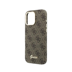 GUESS Funda de Polipiel Logo en Relieve para iPhone 16 Pro Compatible con MagSafe y Protección Anticaídas, Marrón