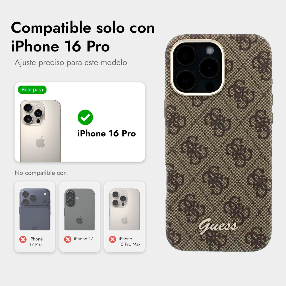 GUESS Funda de Polipiel Logo en Relieve para iPhone 16 Pro Compatible con MagSafe y Protección Anticaídas, Marrón