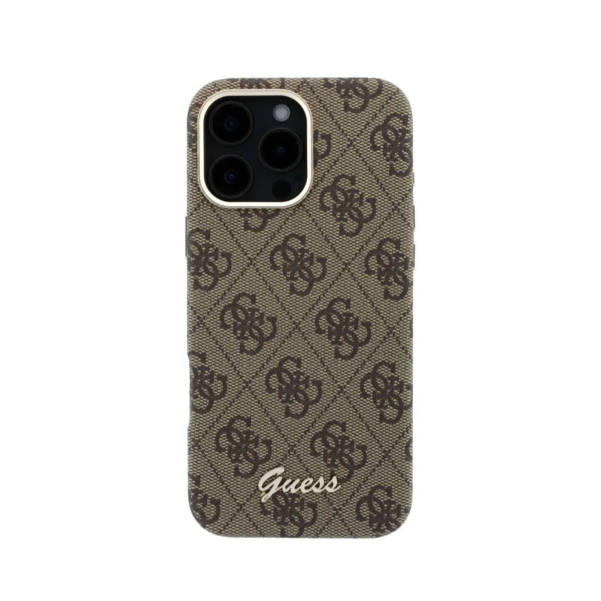 GUESS Funda de Polipiel Logo en Relieve para iPhone 16 Pro Max Compatible con MagSafe y Protección Anticaídas, Marrón