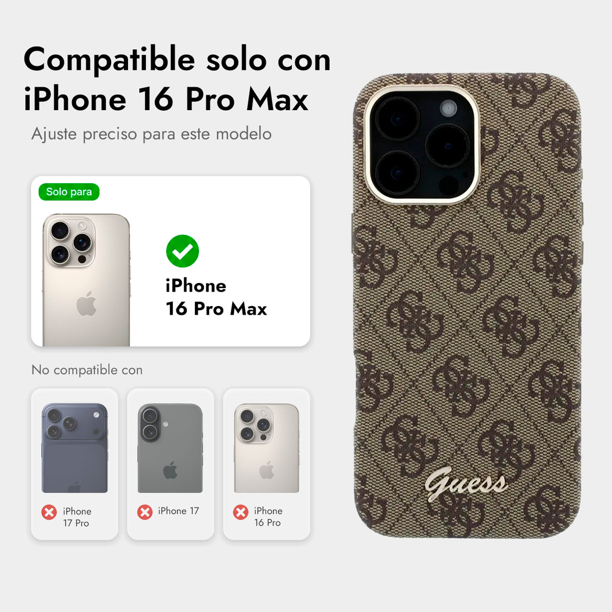 GUESS Funda de Polipiel Logo en Relieve para iPhone 16 Pro Max Compatible con MagSafe y Protección Anticaídas, Marrón