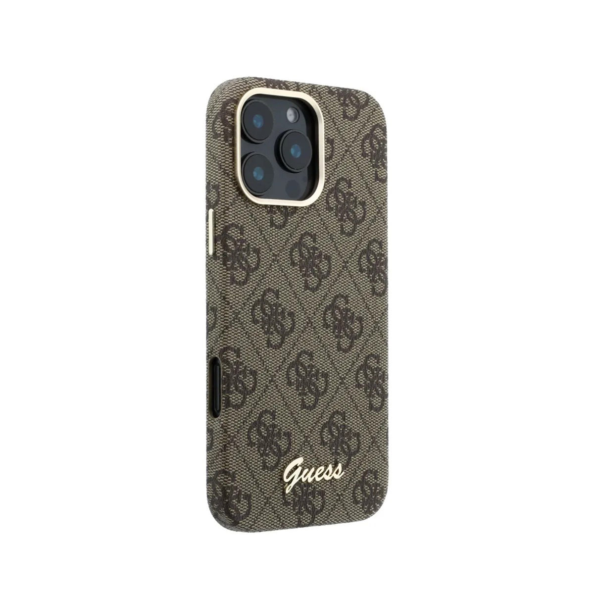 GUESS Funda de Polipiel Logo en Relieve para iPhone 16 Pro Max Compatible con MagSafe y Protección Anticaídas, Marrón
