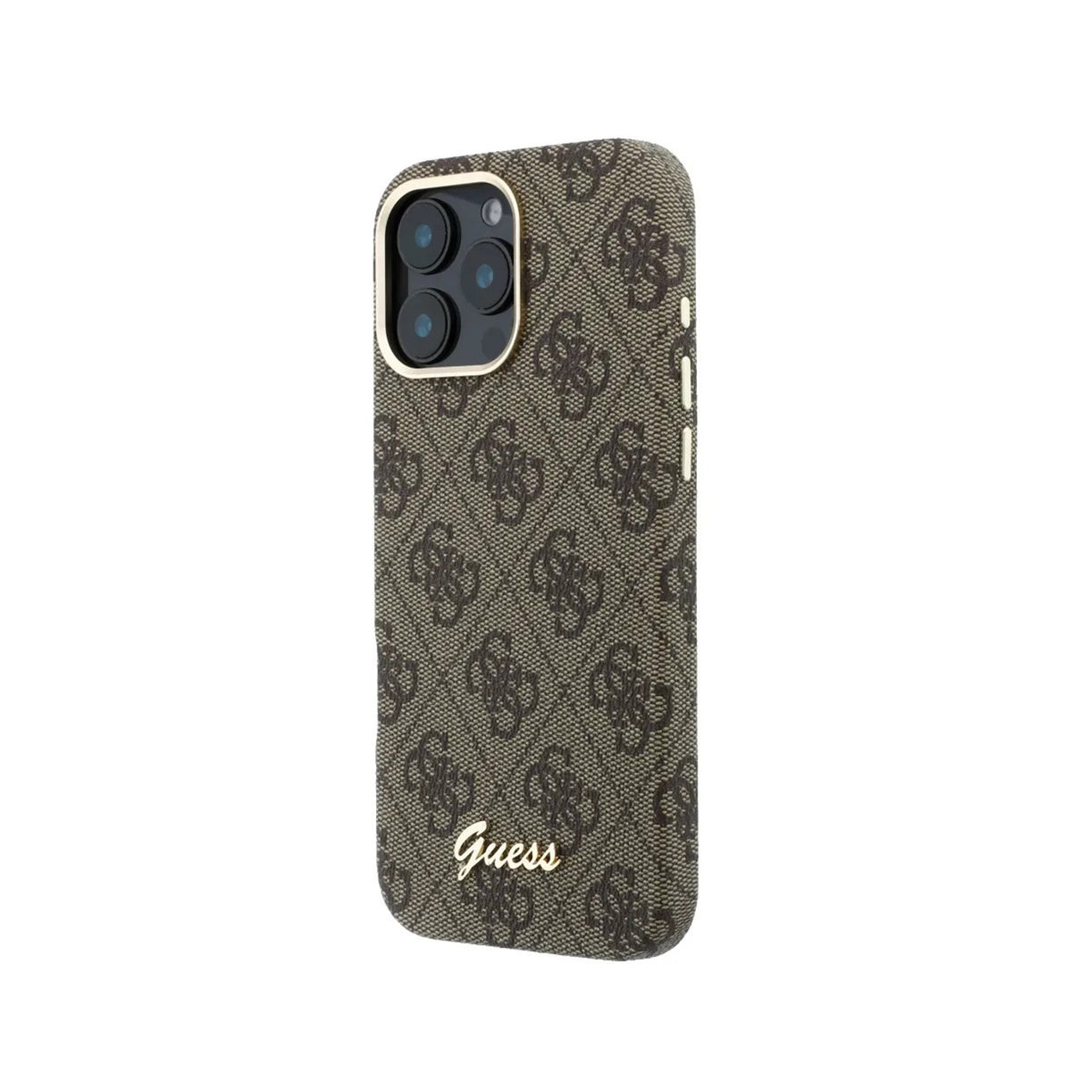 GUESS Funda de Polipiel Logo en Relieve para iPhone 16 Pro Max Compatible con MagSafe y Protección Anticaídas, Marrón