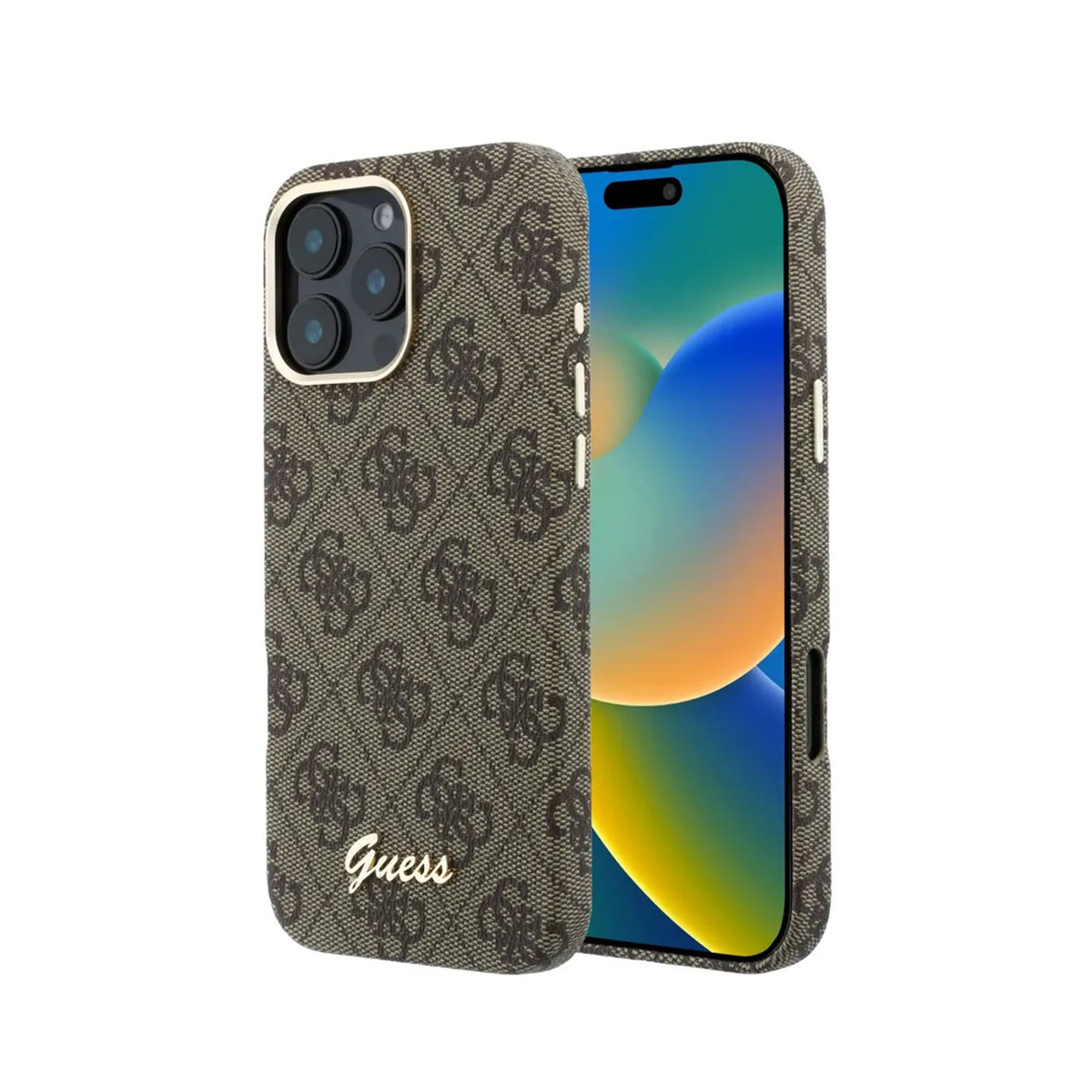 GUESS Funda de Polipiel Logo en Relieve para iPhone 16 Pro Max Compatible con MagSafe y Protección Anticaídas, Marrón