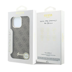 GUESS Funda de Polipiel Logo en Relieve para iPhone 16 Pro Max Compatible con MagSafe y Protección Anticaídas, Marrón