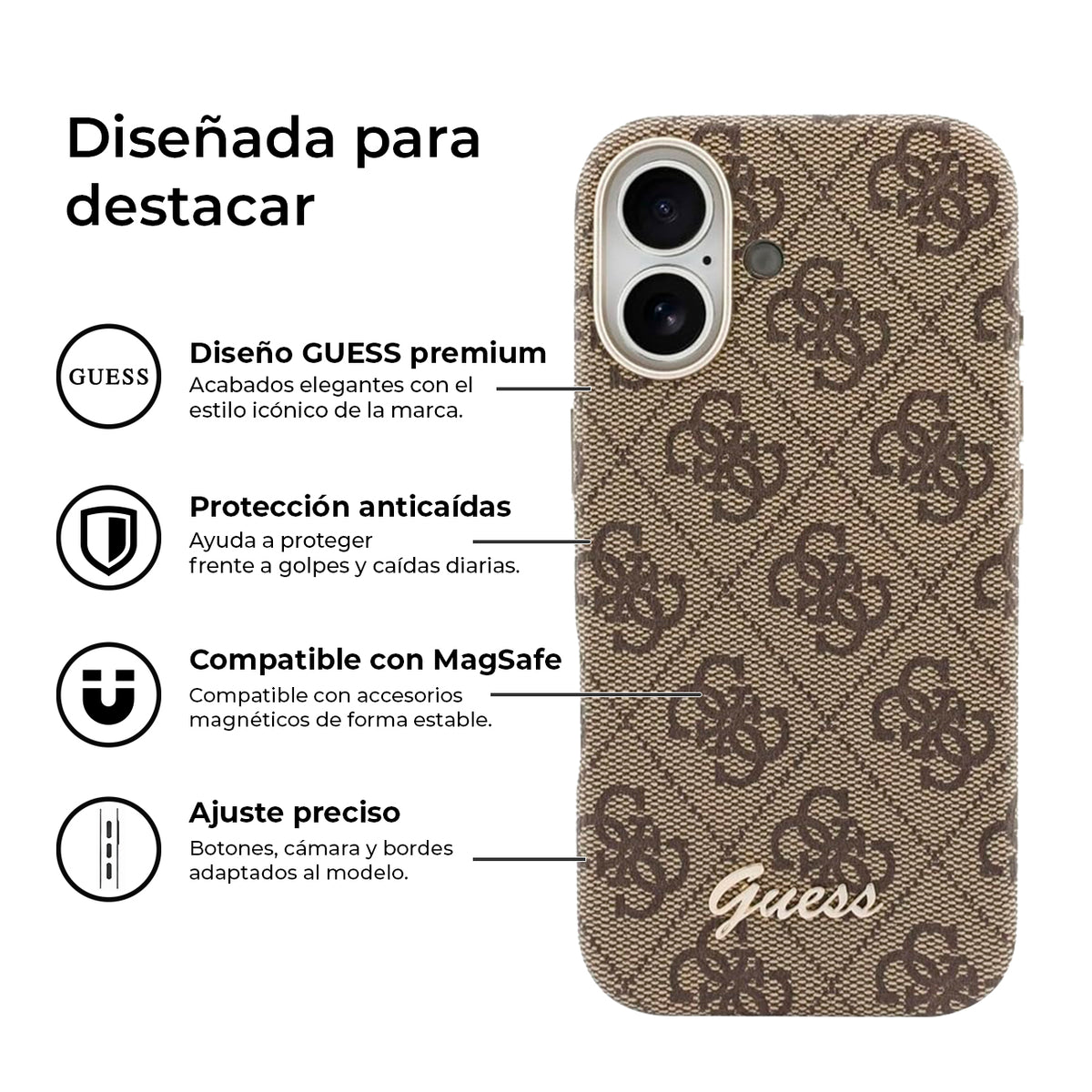 GUESS Funda Logo Script para iPhone 17 Compatible con MagSafe y Protección Anticaídas, Marrón