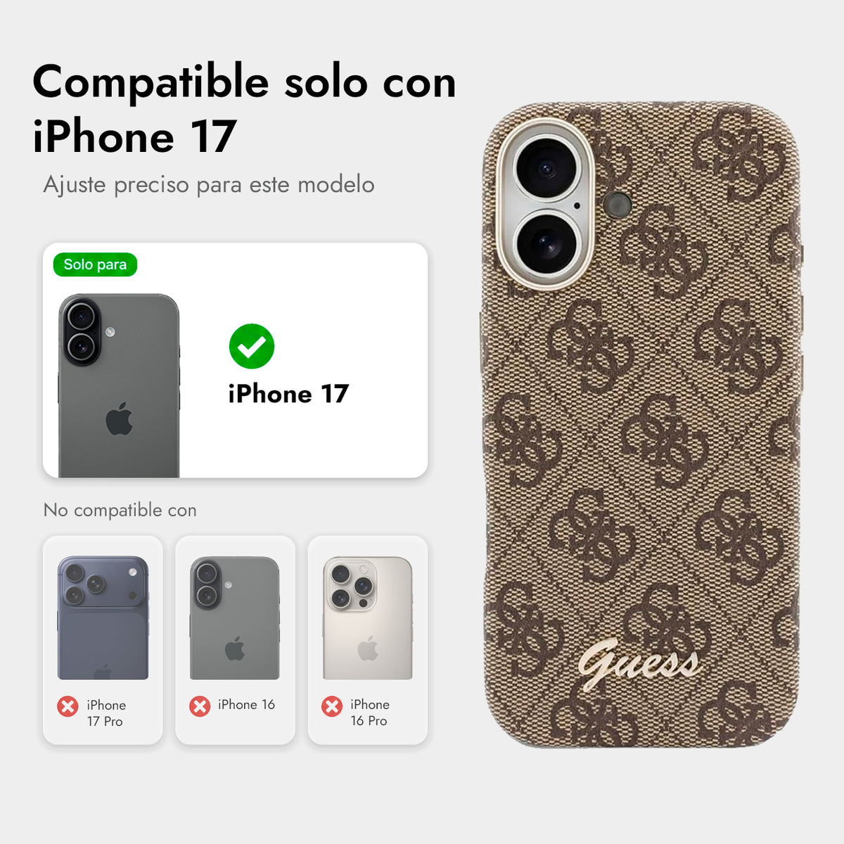 GUESS Funda Logo Script para iPhone 17 Compatible con MagSafe y Protección Anticaídas, Marrón