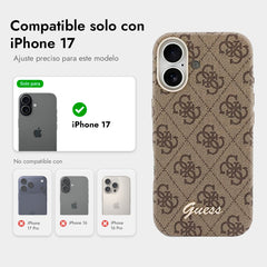 GUESS Funda Logo Script para iPhone 17 Compatible con MagSafe y Protección Anticaídas, Marrón