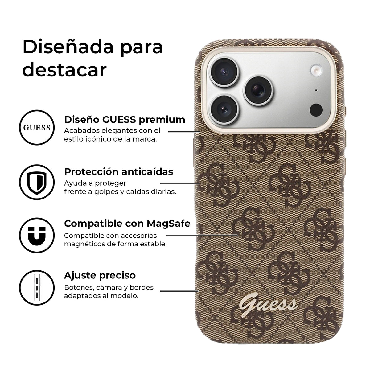 GUESS Funda Logo Script para iPhone 17 Pro/18 Pro Compatible con MagSafe, Marrón