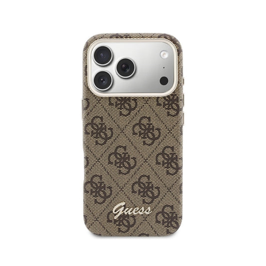 GUESS Funda Logo Script para iPhone 17 Pro Compatible con MagSafe y Protección Anticaídas, Marrón
