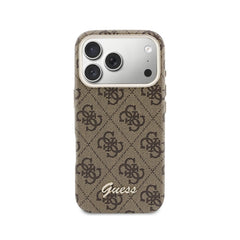 GUESS Funda Logo Script para iPhone 17 Pro Compatible con MagSafe y Protección Anticaídas, Marrón