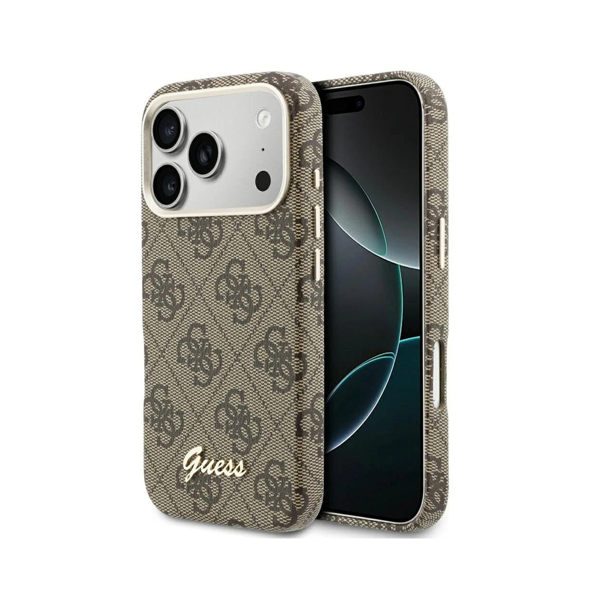 GUESS Funda Logo Script para iPhone 17 Pro/18 Pro Compatible con MagSafe, Marrón