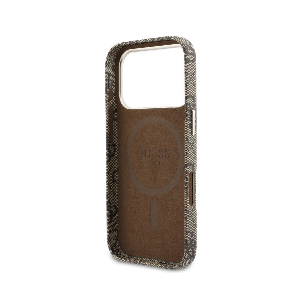 GUESS Funda Logo Script para iPhone 17 Pro/18 Pro Compatible con MagSafe, Marrón