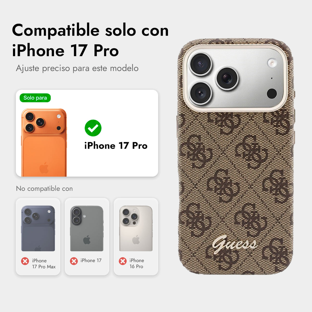 GUESS Funda Logo Script para iPhone 17 Pro/18 Pro Compatible con MagSafe, Marrón