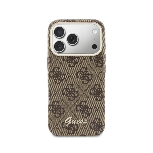 GUESS Funda Logo Script para iPhone 17 Pro Max Compatible con MagSafe y Protección Anticaídas, Marrón