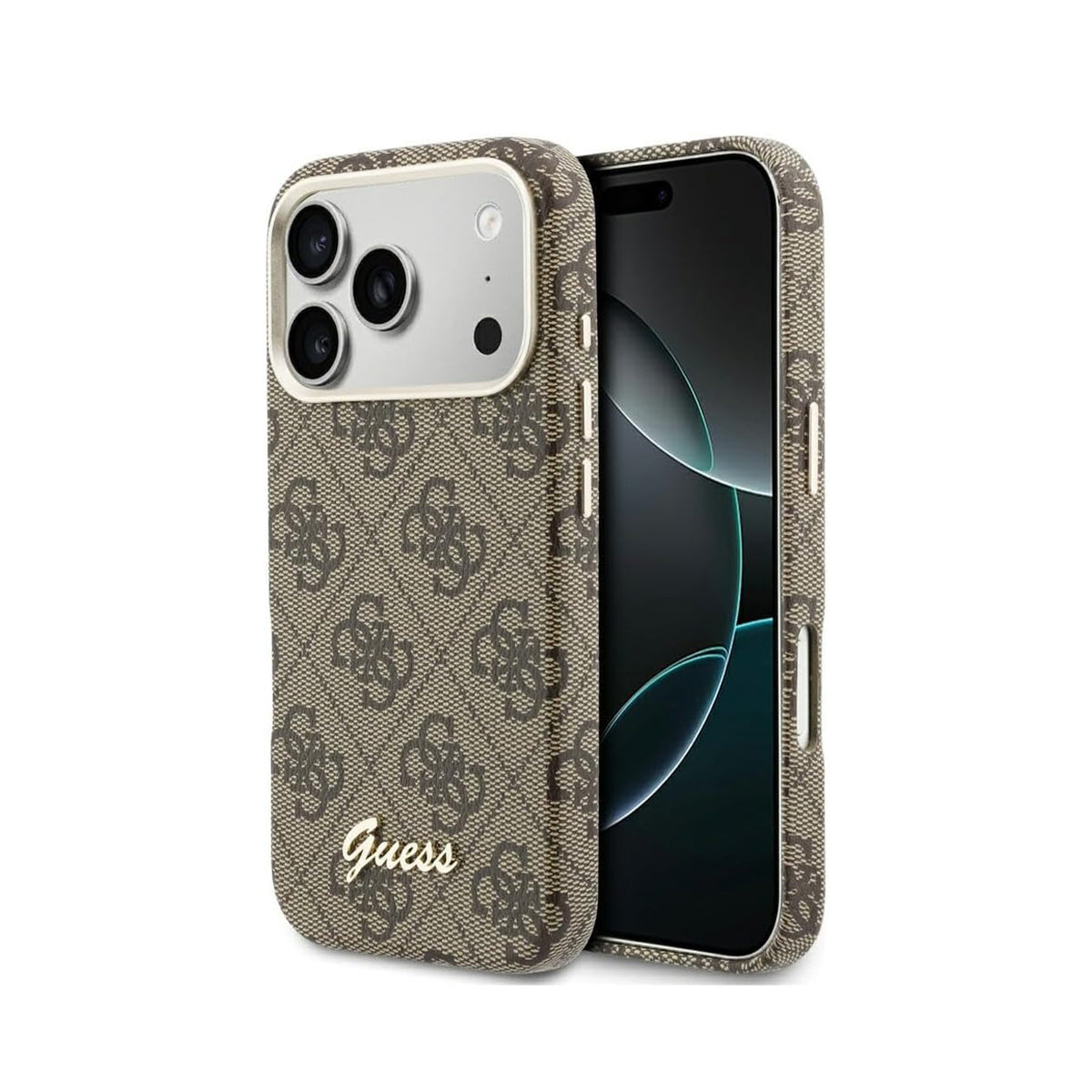 GUESS Funda Logo Script para iPhone 17 Pro Max/18 Pro Max Compatible con MagSafe y Protección Anticaídas, Marrón
