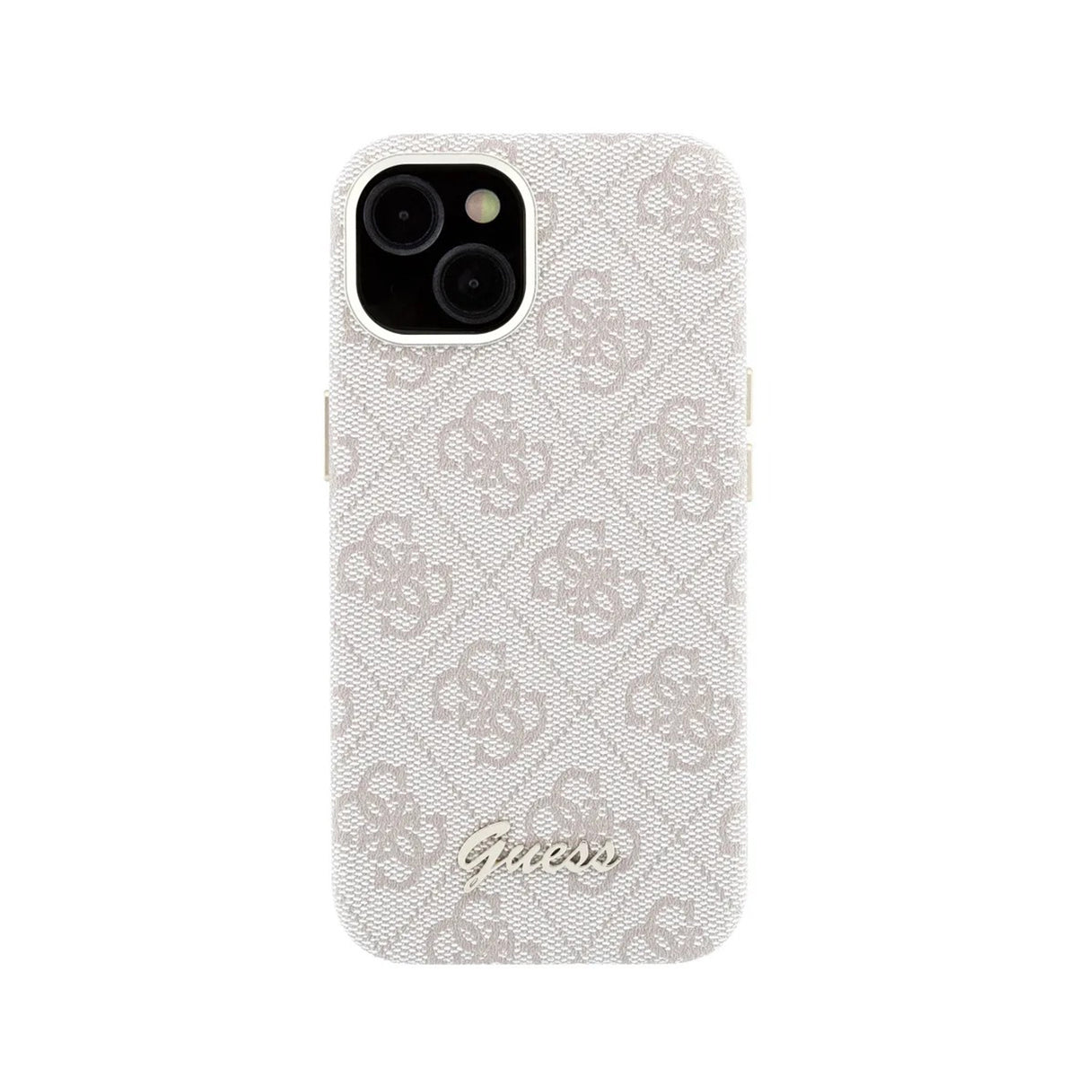 GUESS Funda de Polipiel Logo en Relieve para iPhone 14 Compatible con MagSafe y Protección Anticaídas, Rosa