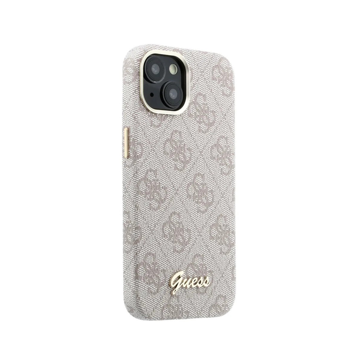GUESS Funda de Polipiel Logo en Relieve para iPhone 14 Compatible con MagSafe y Protección Anticaídas, Rosa